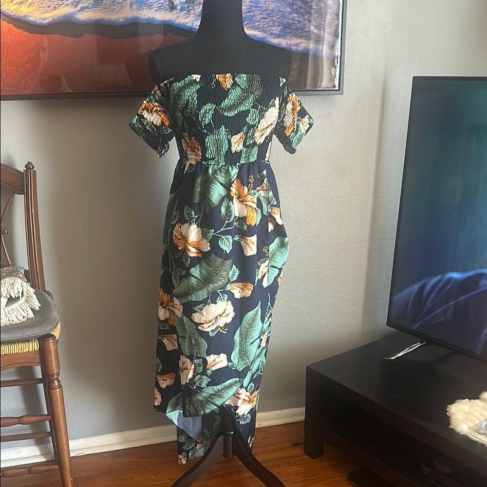 Green and White Floral Maxi Sundress